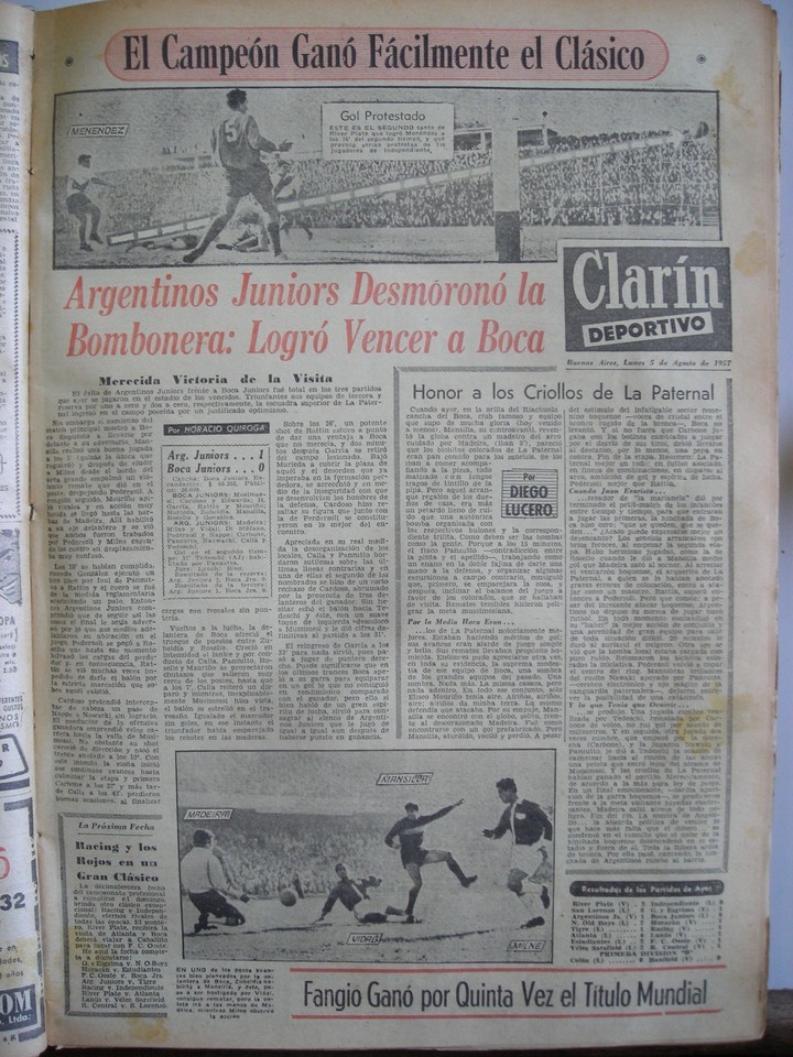 Crónica de Diego Lucero que da apodo a Argentinos | Clarín, 1957